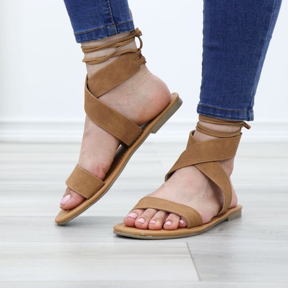 Gray Gladiator Laced-Up Bootie Style Flat Sandals - Picture 2 of 10